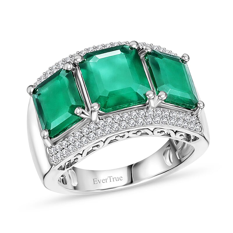 EverTrue Verde Onyx and White Zircon 7.90 ctw Regal Trio Bar Ring in Platinum Bond (Size 10.0)