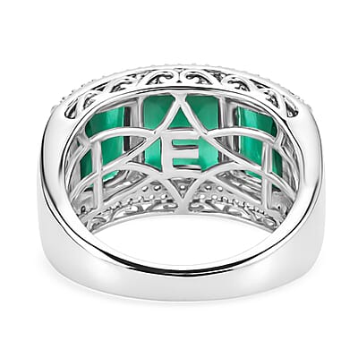 EverTrue Verde Onyx and White Zircon 7.90 ctw Regal Trio Bar Ring in Platinum Bond (Size 10.0)
