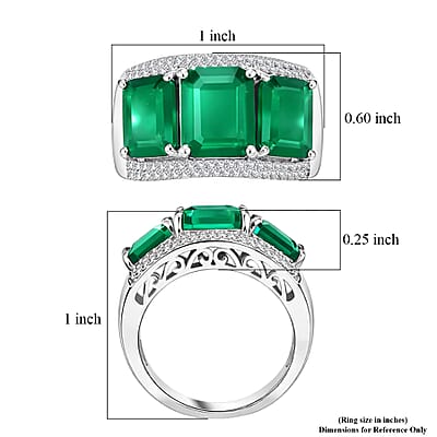 EverTrue Verde Onyx and White Zircon 7.90 ctw Regal Trio Bar Ring in Platinum Bond (Size 10.0)
