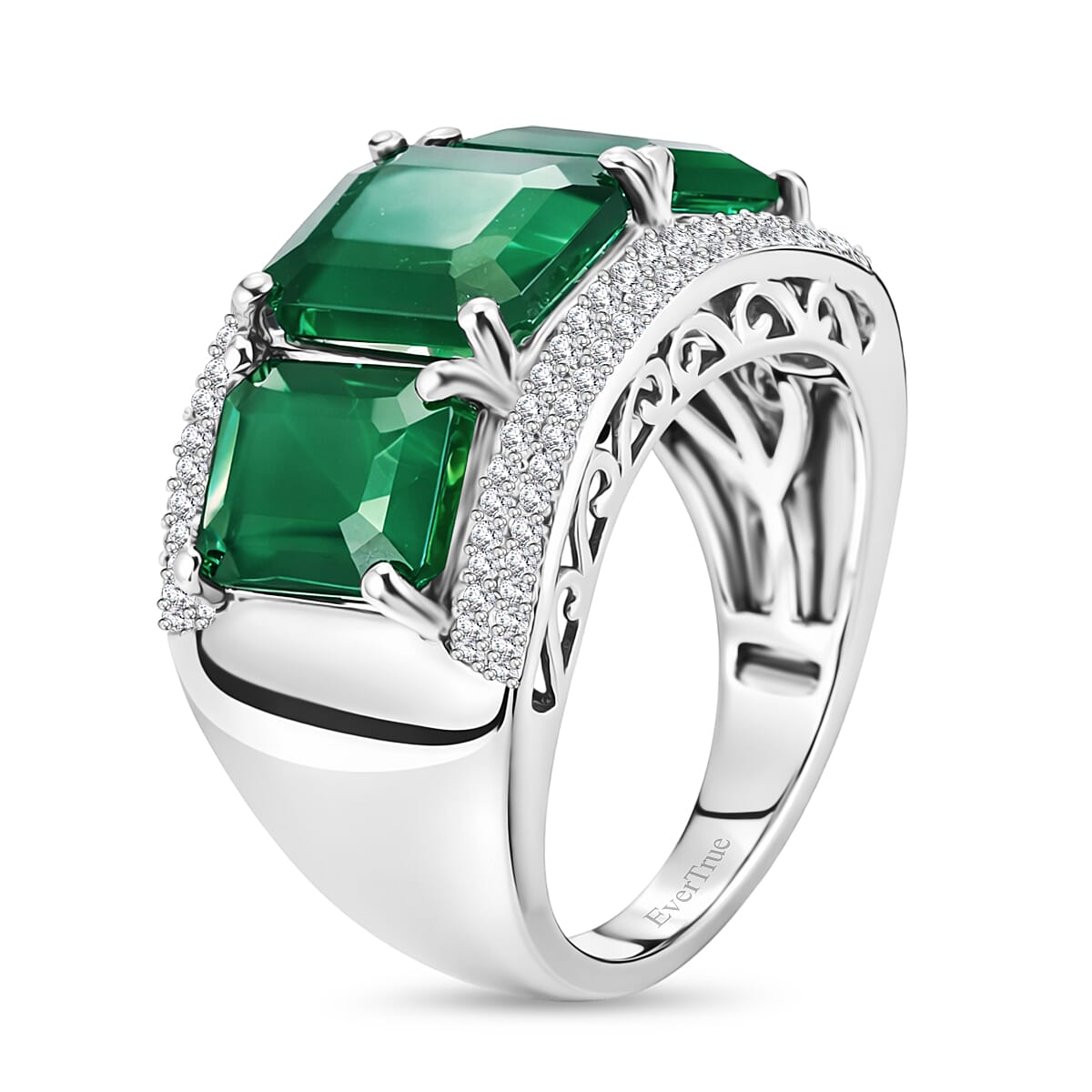 EverTrue Verde Onyx and White Zircon 7.90 ctw 3 Stone Ring in Platinum Bond (Size 11.0) image number 3