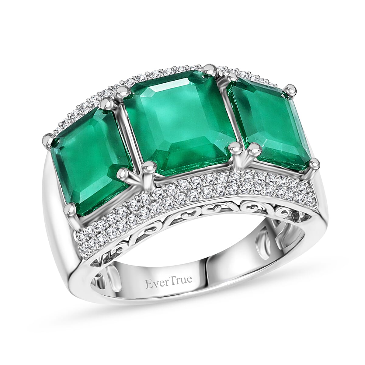 EverTrue Verde Onyx and White Zircon 7.90 ctw Regal Trio Bar Ring in Platinum Bond (Size 5.0) image number 0