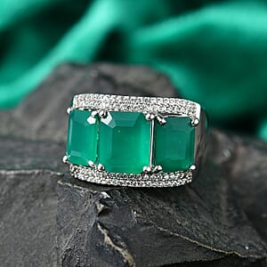 EverTrue Verde Onyx and White Zircon 7.90 ctw 3 Stone Ring in Platinum Bond (Size 8.0)
