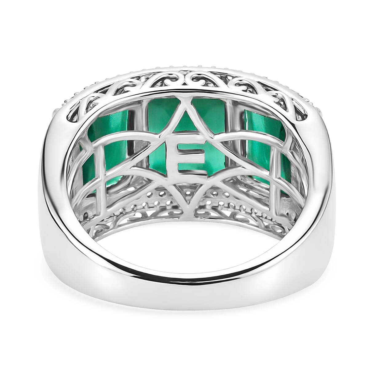 EverTrue Verde Onyx and White Zircon 7.90 ctw 3 Stone Ring in Platinum Bond (Size 8.0) image number 4