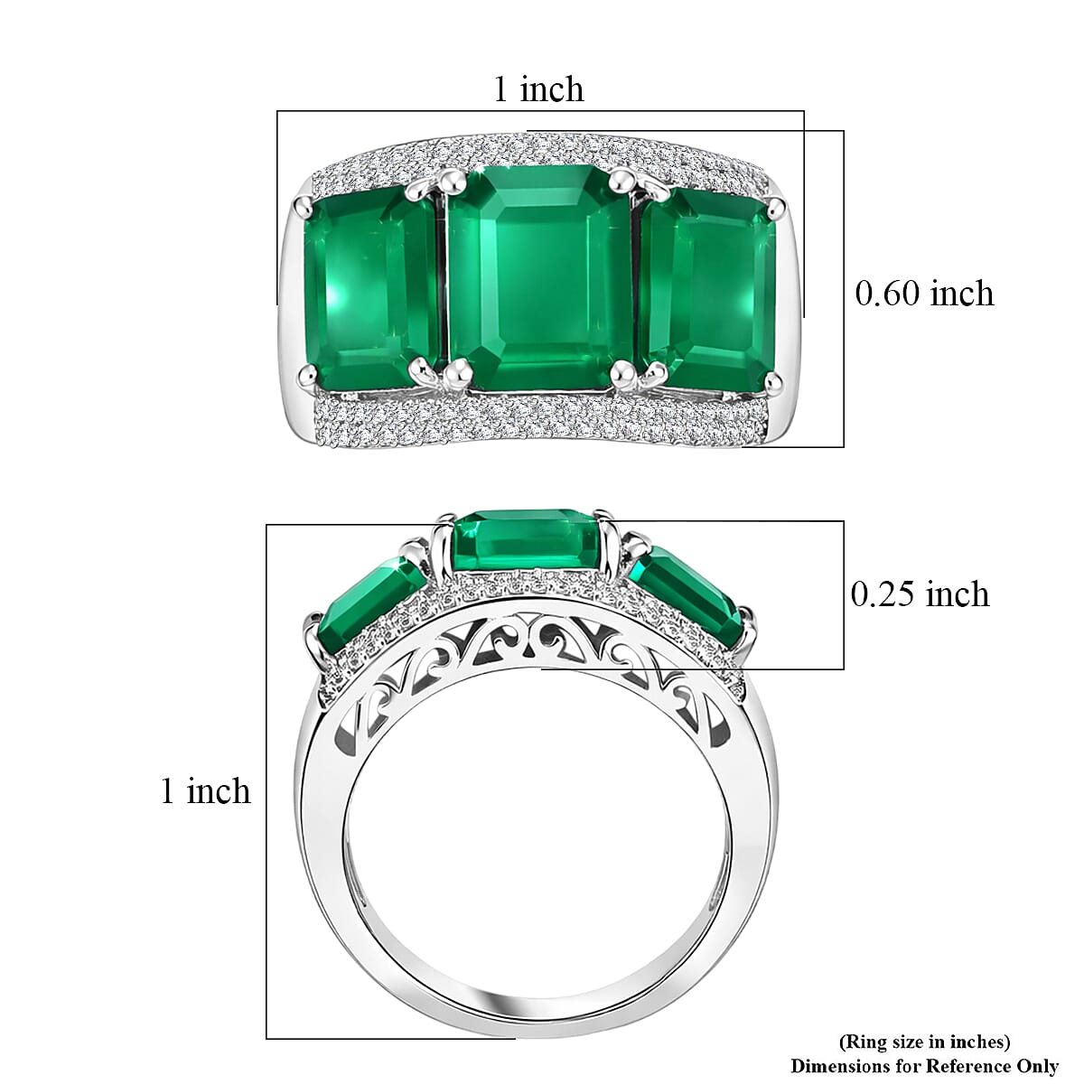 EverTrue Verde Onyx and White Zircon 7.90 ctw 3 Stone Ring in Platinum Bond (Size 8.0) image number 5