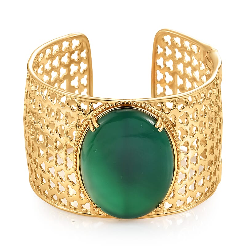 EverTrue Verde Onyx 62.60 ctw Regal Crown Cuff Bracelet in 18K YG Plated (7.25 In)