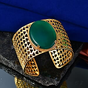 EverTrue Verde Onyx 62.60 ctw Cuff Bangle Bracelet in 18K YG Plated (7.25 In)