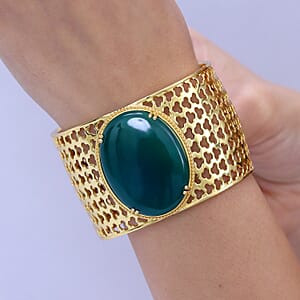 EverTrue Verde Onyx 62.60 ctw Cuff Bangle Bracelet in 18K YG Plated (7.25 In)