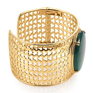 EverTrue Verde Onyx 62.60 ctw Cuff Bangle Bracelet in 18K YG Plated (7.25 In)