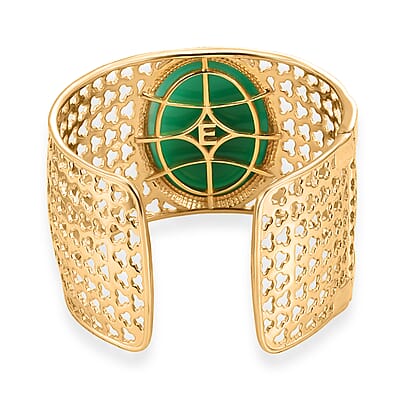EverTrue Verde Onyx 62.60 ctw Regal Crown Cuff Bracelet in 18K YG Plated (7.25 In)