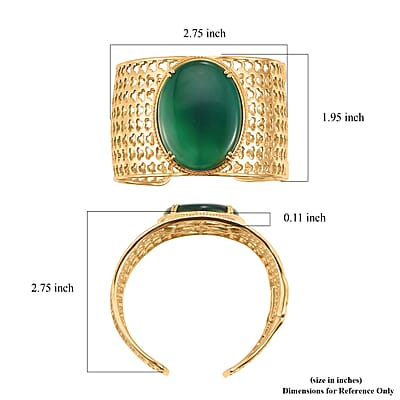 EverTrue Verde Onyx 62.60 ctw Regal Crown Cuff Bracelet in 18K YG Plated (7.25 In)