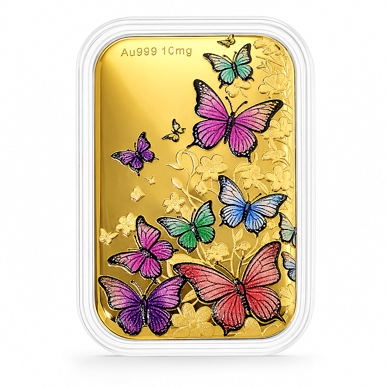 24K Gold Garden of Dreams - Colorful Butterfly Symphony Embossed Sheet (31x45.5mm) 10mg