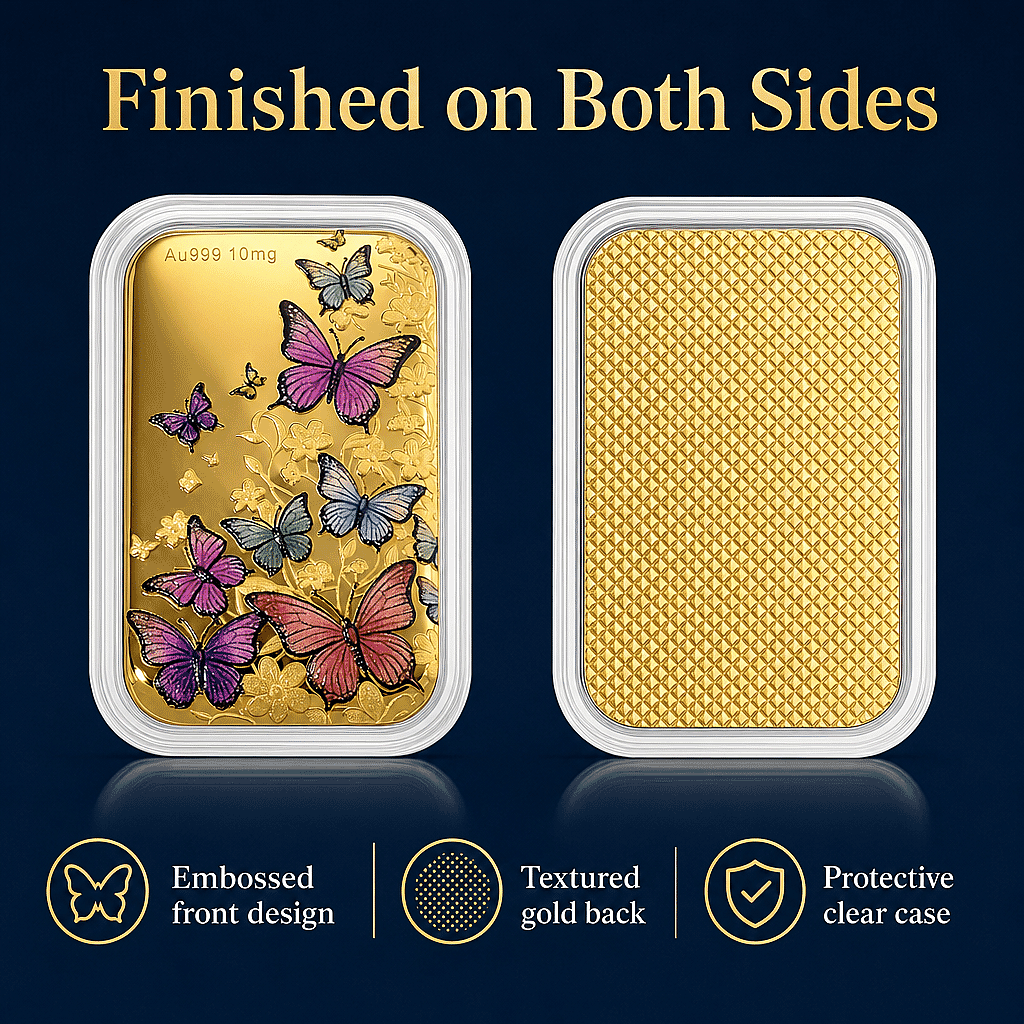 24K Gold Garden of Dreams - Colorful Butterfly Symphony Embossed Sheet (31x45.5mm) 10mg