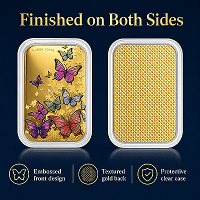 24K Gold Garden of Dreams - Colorful Butterfly Symphony Embossed Sheet (31x45.5mm) 10mg