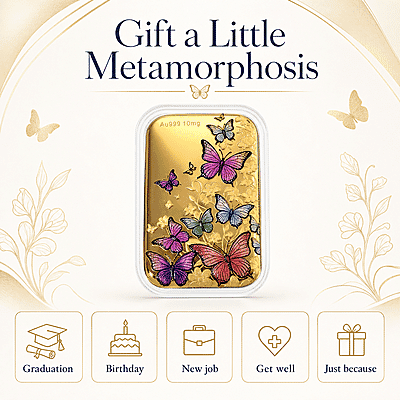 24K Gold Garden of Dreams - Colorful Butterfly Symphony Embossed Sheet (31x45.5mm) 10mg