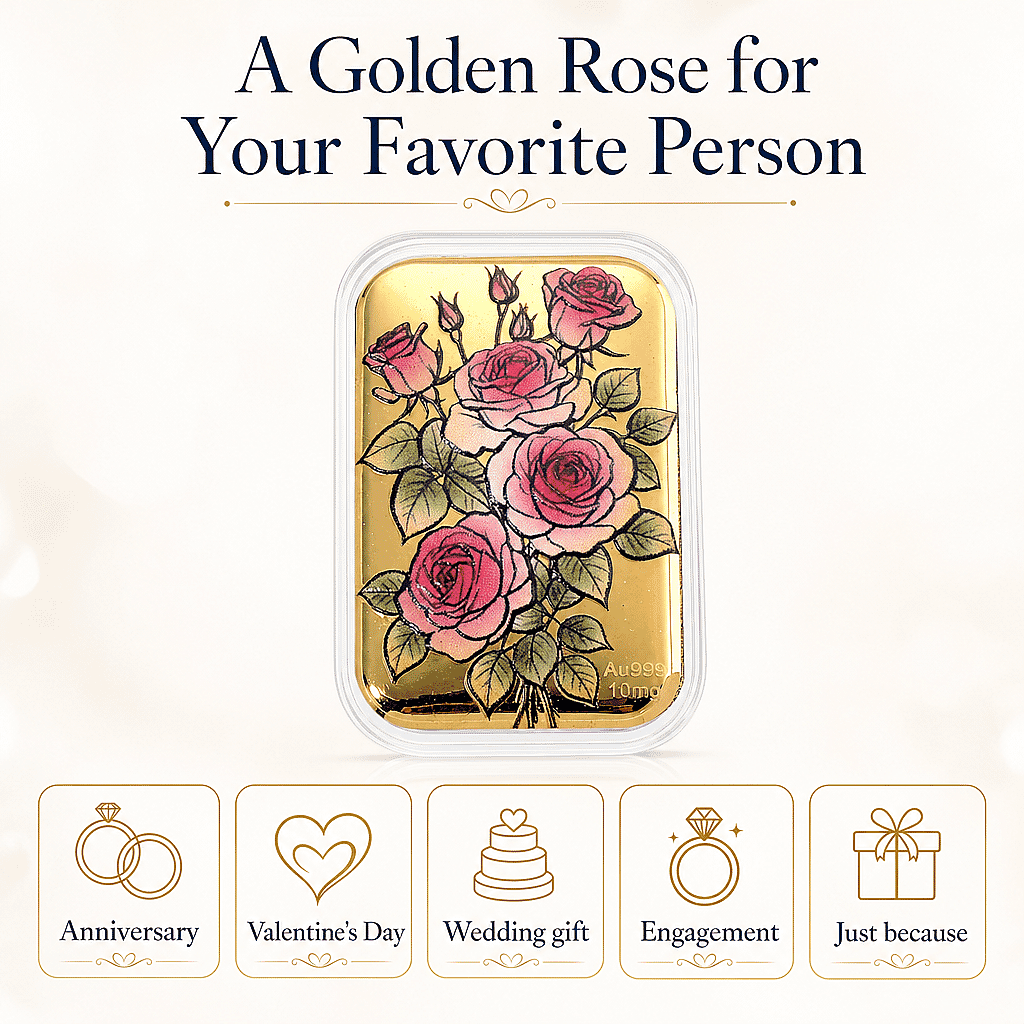 24K Gold Blooming Love - Eternal Rose Garden Embossed Sheet (31x45.5mm) 10mg