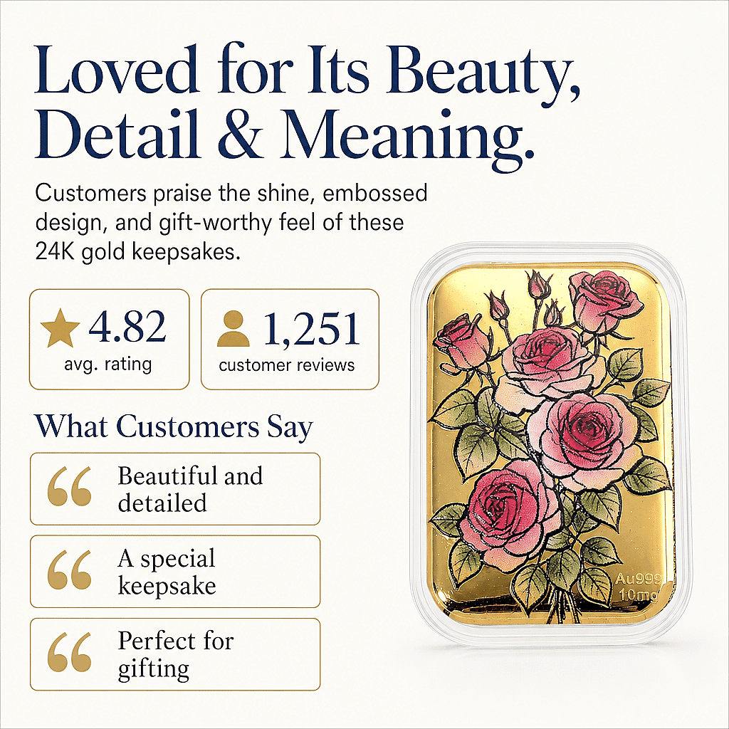 24K Gold Blooming Love - Eternal Rose Garden Embossed Sheet (31x45.5mm) 10mg