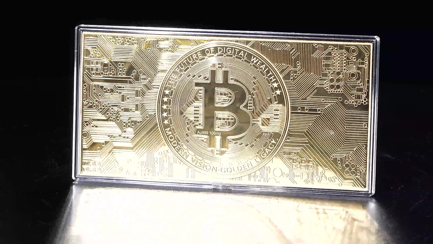 24K Yellow Gold Bitcoin Legacy Embossed Sheet (6.10"x2.95") 100 mg