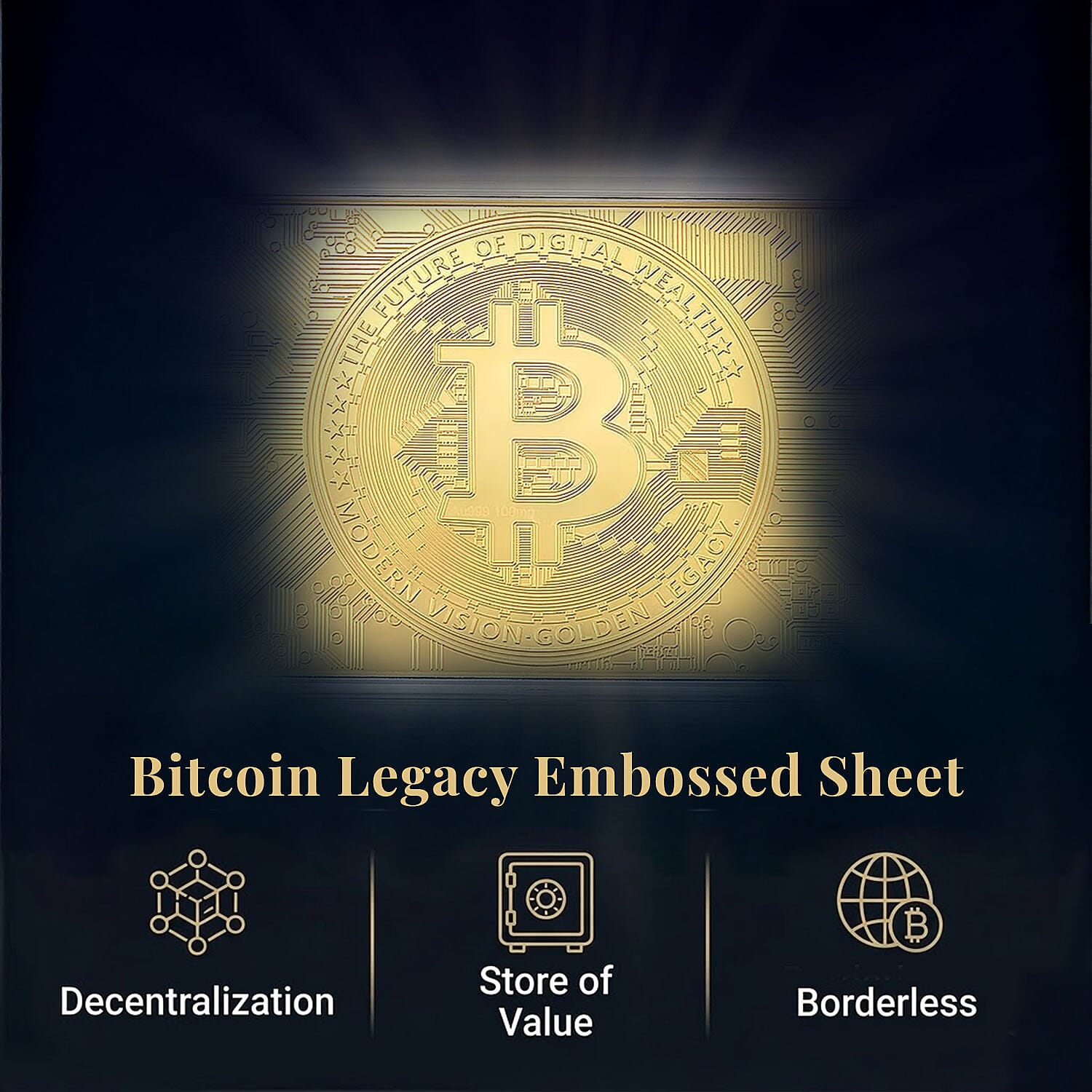 24K Yellow Gold Bitcoin Legacy Embossed Sheet 100 mg