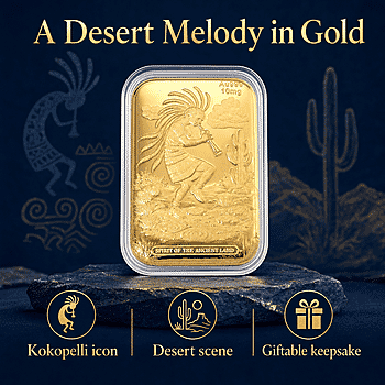 24K Gold Kokopelli – Southwest Style Spirit of the Ancient Land Heritage Tribute Embossed Sheet - Product card gallery slide 3 (10178481946937)