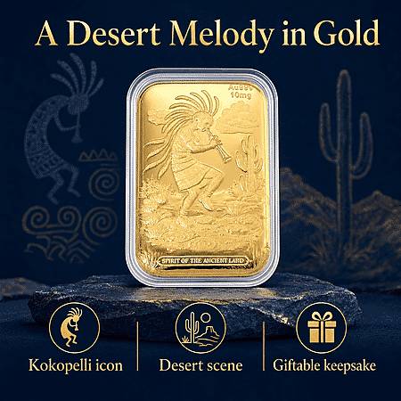 24K Gold Kokopelli – Southwest Style Spirit of the Ancient Land Heritage Tribute Embossed Sheet - Product card gallery slide 3 (10178481946937)