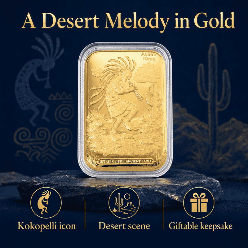 24K Gold Kokopelli – Southwest Style Spirit of the Ancient Land Heritage Tribute Embossed Sheet 10mg