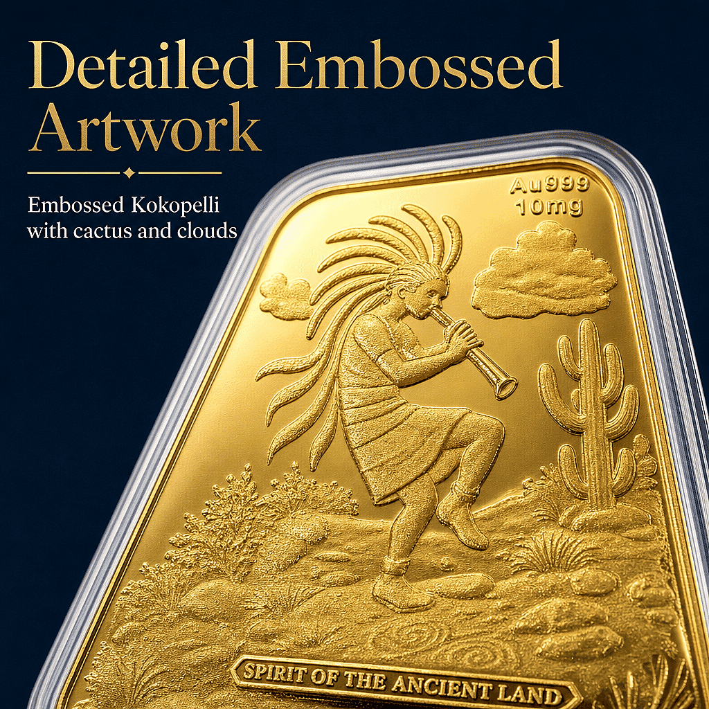 24K Gold Kokopelli – Southwest Style Spirit of the Ancient Land Heritage Tribute Embossed Sheet 10mg