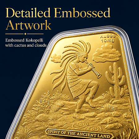 24K Gold Kokopelli – Southwest Style Spirit of the Ancient Land Heritage Tribute Embossed Sheet - Product card gallery slide 4 (10178481946937)
