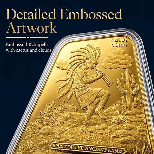 24K Gold Kokopelli – Southwest Style Spirit of the Ancient Land Heritage Tribute Embossed Sheet - Product card gallery slide 4 (10178481946937)