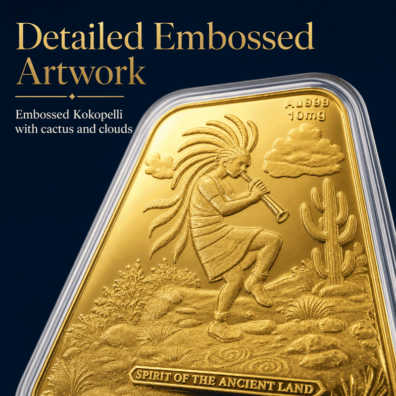 24K Gold Kokopelli – Southwest Style Spirit of the Ancient Land Heritage Tribute Embossed Sheet 10mg