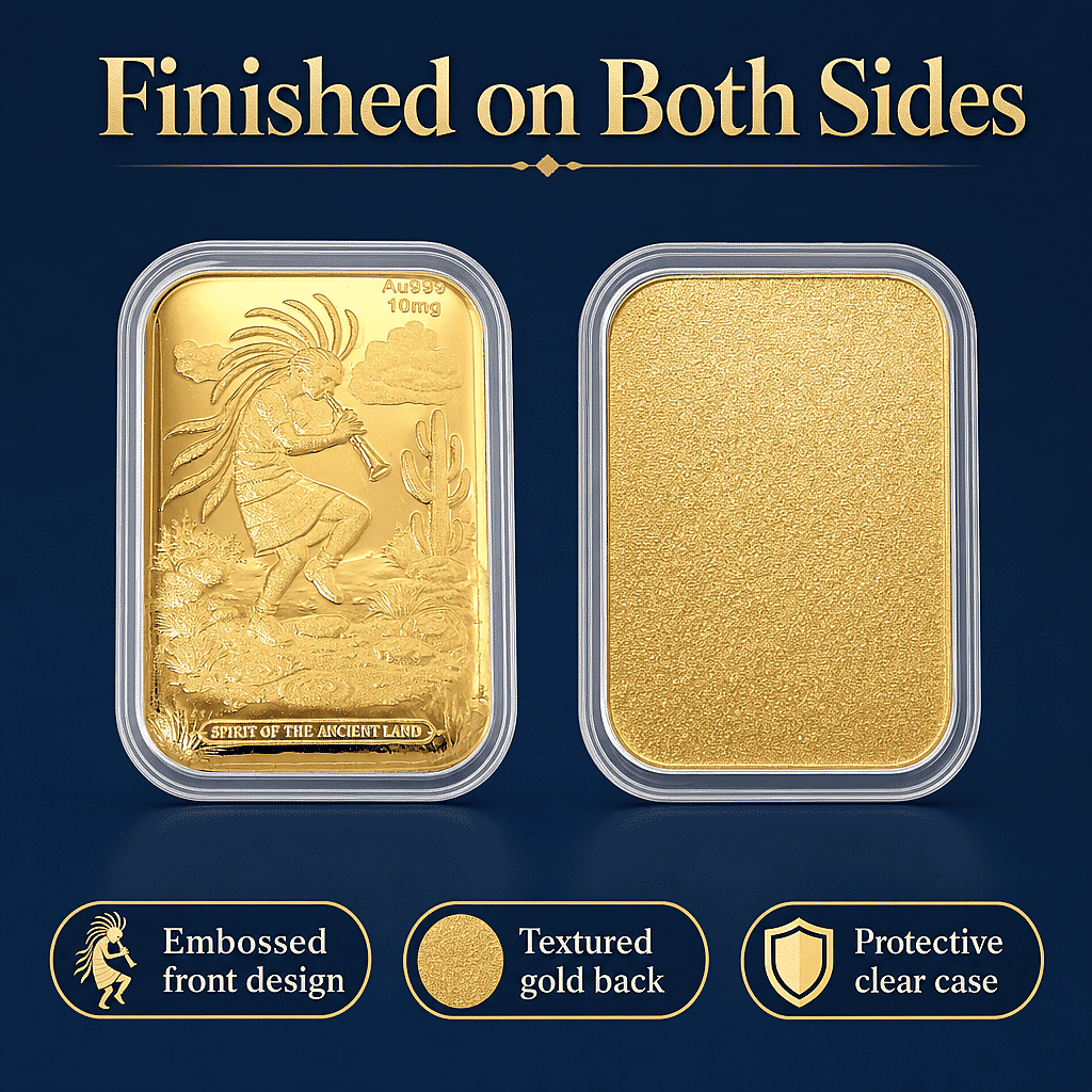 24K Gold Kokopelli – Southwest Style Spirit of the Ancient Land Heritage Tribute Embossed Sheet 10mg