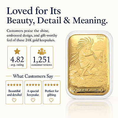 24K Gold Kokopelli – Southwest Style Spirit of the Ancient Land Heritage Tribute Embossed Sheet 10mg