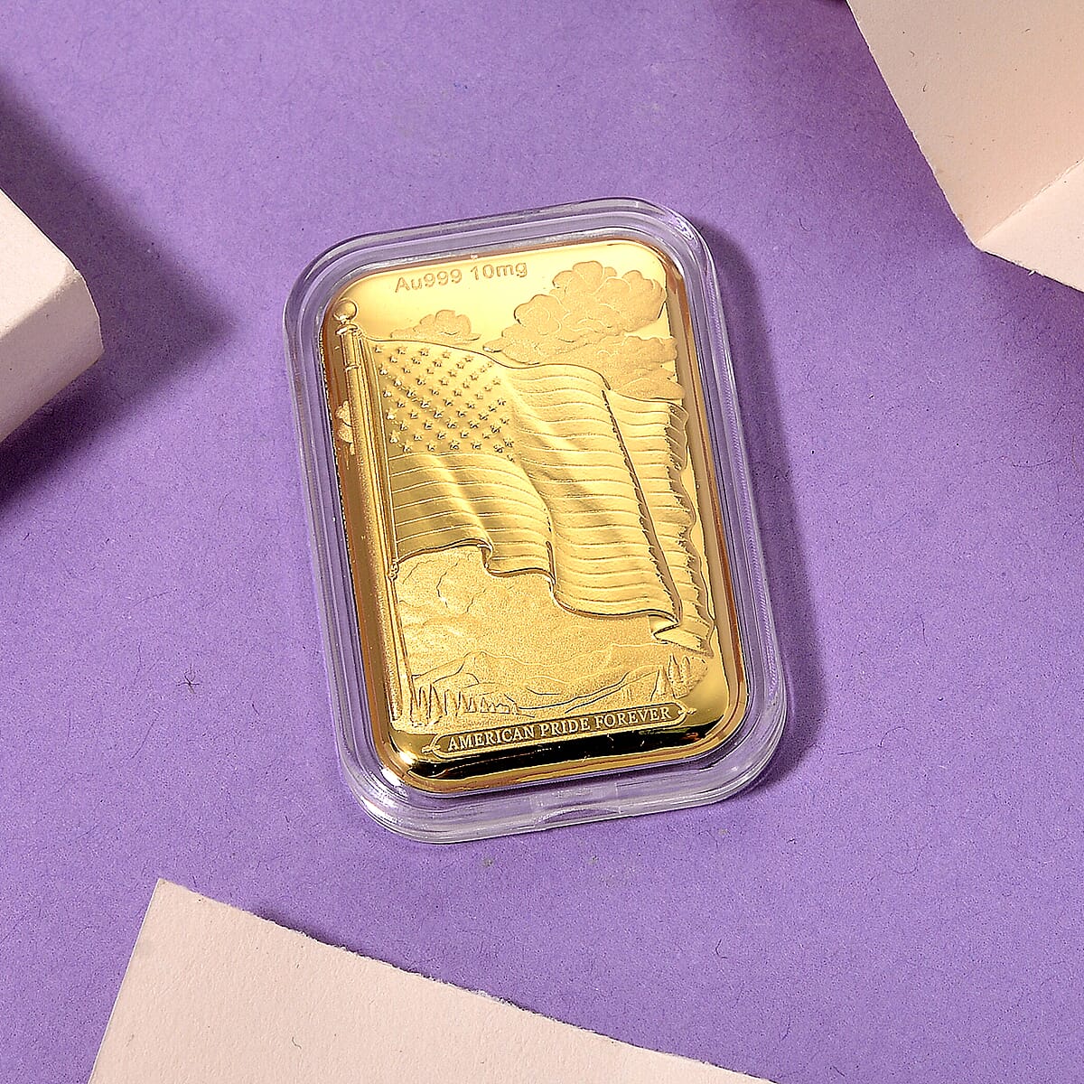 24K Gold American Pride Forever - U.S. Flag Tribute Embossed Sheet (31x45.5mm) 10mg image number 1