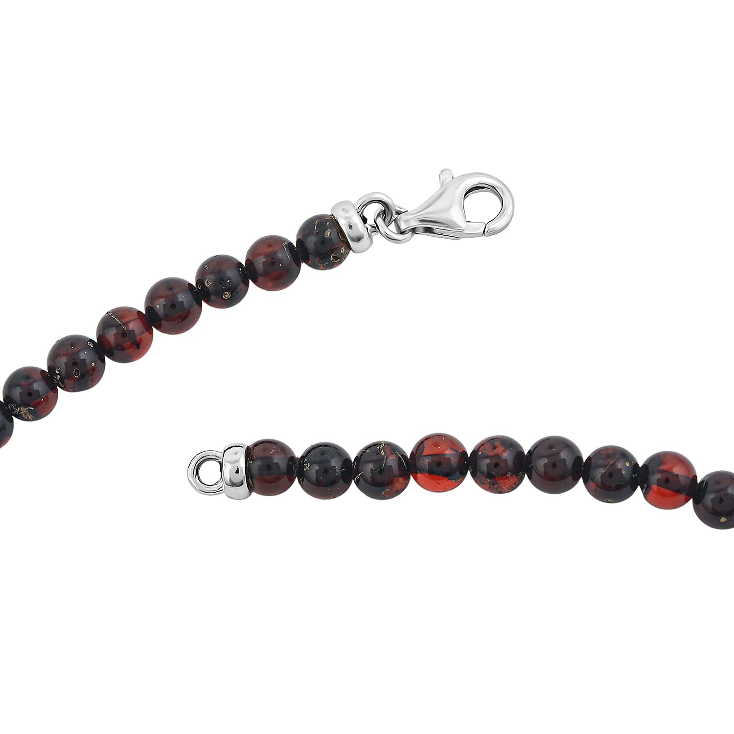 Cherry Amber Beaded Necklace in Sterling Silver 20 Inches