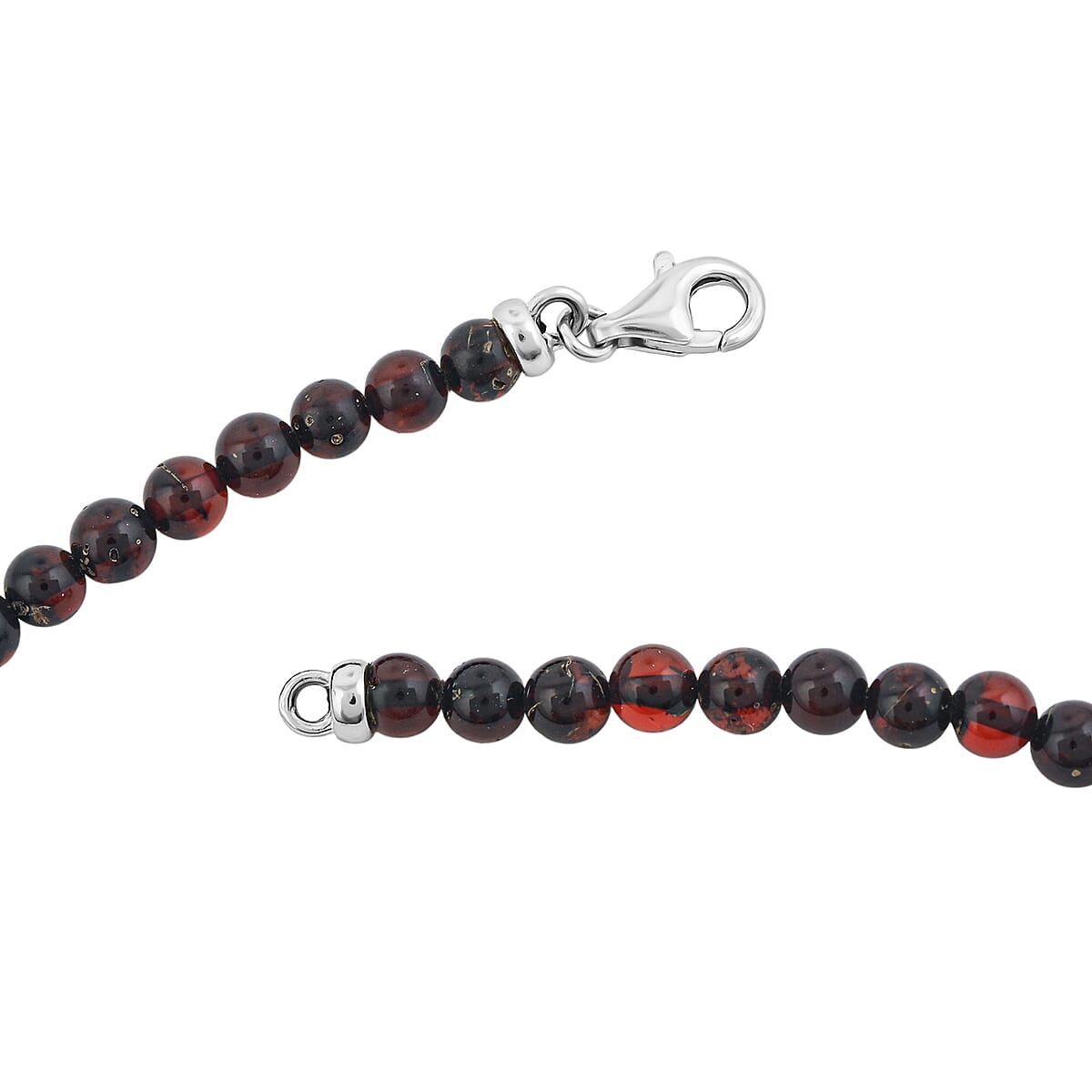 Cherry Amber Beaded Necklace in Sterling Silver 20 Inches  image number 3