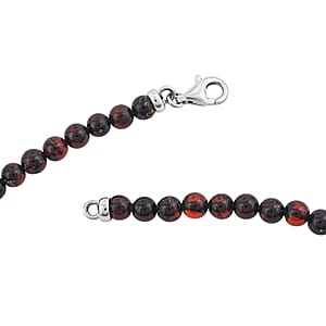 Cherry Amber Beaded Necklace in Sterling Silver 20 Inches 