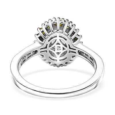 D'Joy Santa Maria Aquamarine and Multi Diamond 1.20 ctw Rainbow Sunburst Ring in Rhodium Over Sterling Silver (Size 10.0)