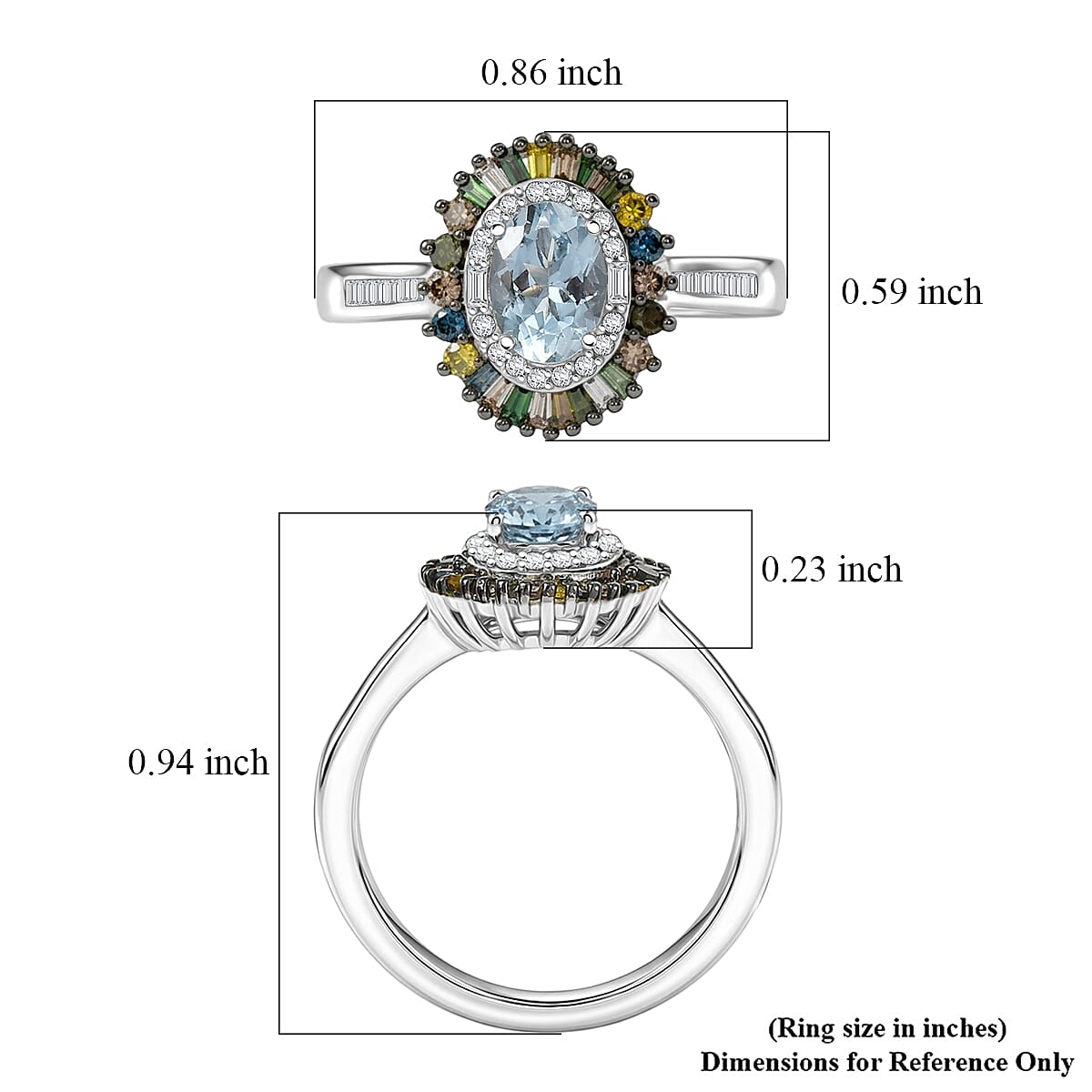 D'Joy Santa Maria Aquamarine and Multi Diamond 1.20 ctw Ring in Rhodium Over Sterling Silver (Size 10.0)
