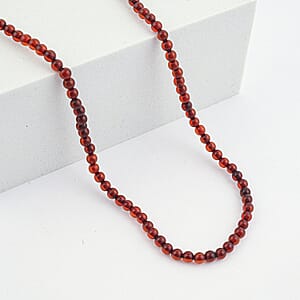Cherry Amber Beaded Necklace in Sterling Silver 21 Inches 
