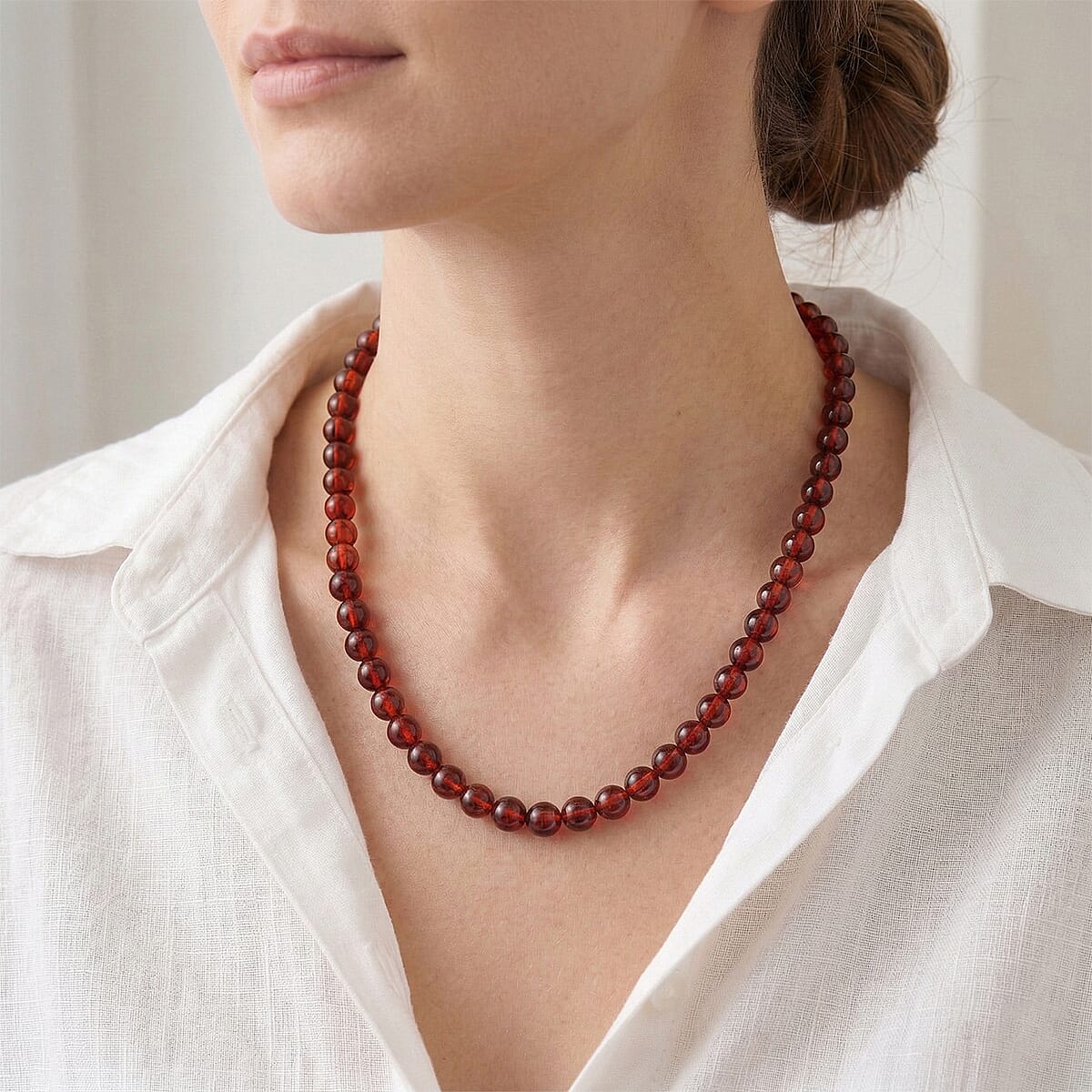 Cherry Amber Beaded Necklace in Sterling Silver 21 Inches  image number 2