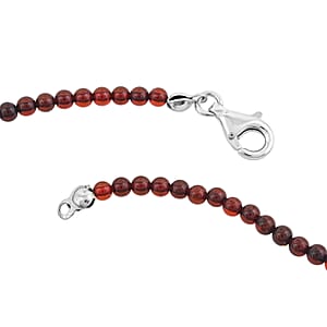 Cherry Amber Beaded Necklace in Sterling Silver 21 Inches 