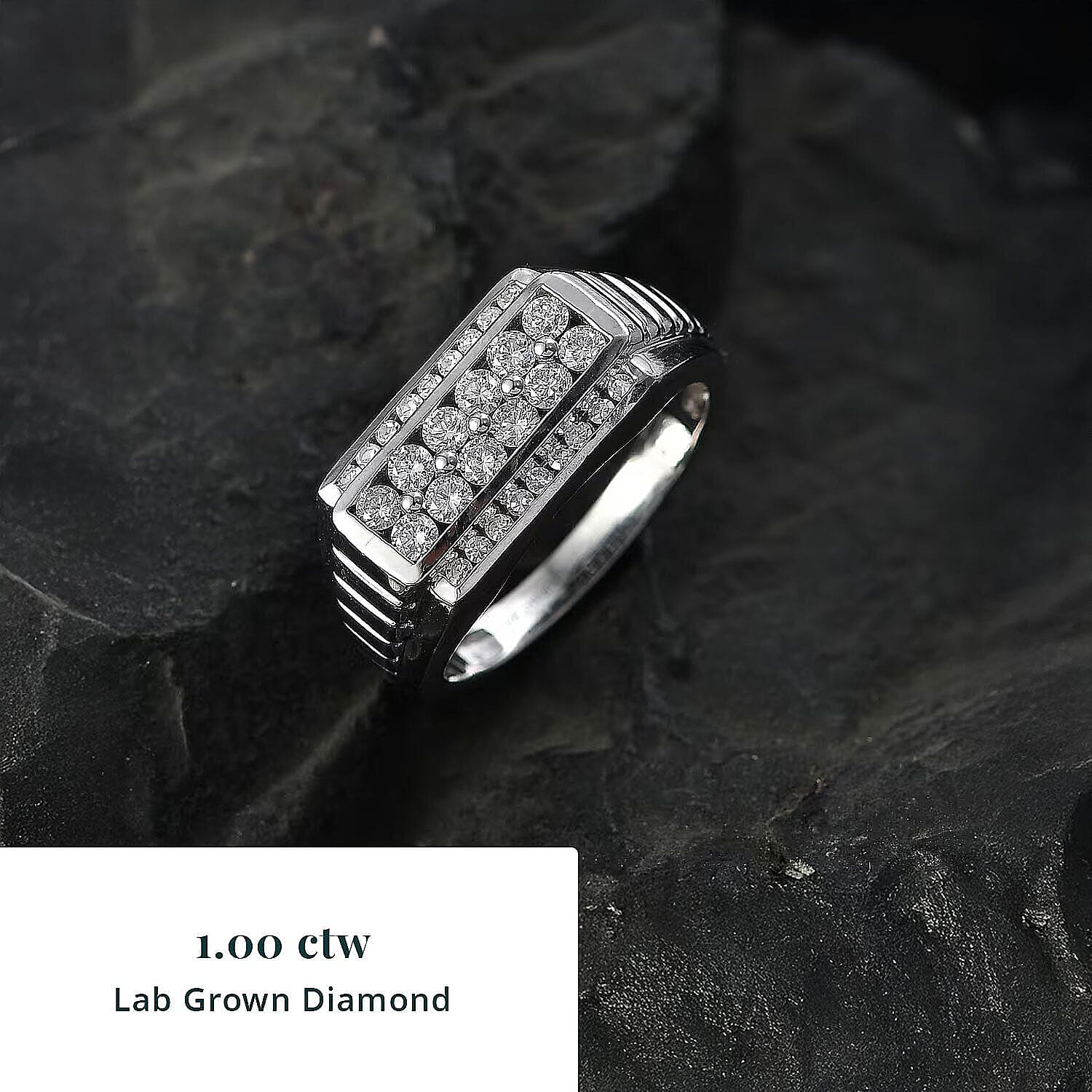Luxuriant Lab Grown Diamond G-H SI 1.00 ctw Men's Ring in Rhodium Over Sterling Silver (Size  14.5)