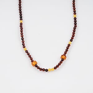Mixed Amber Beaded Necklace in Sterling Silver 23 Inches 