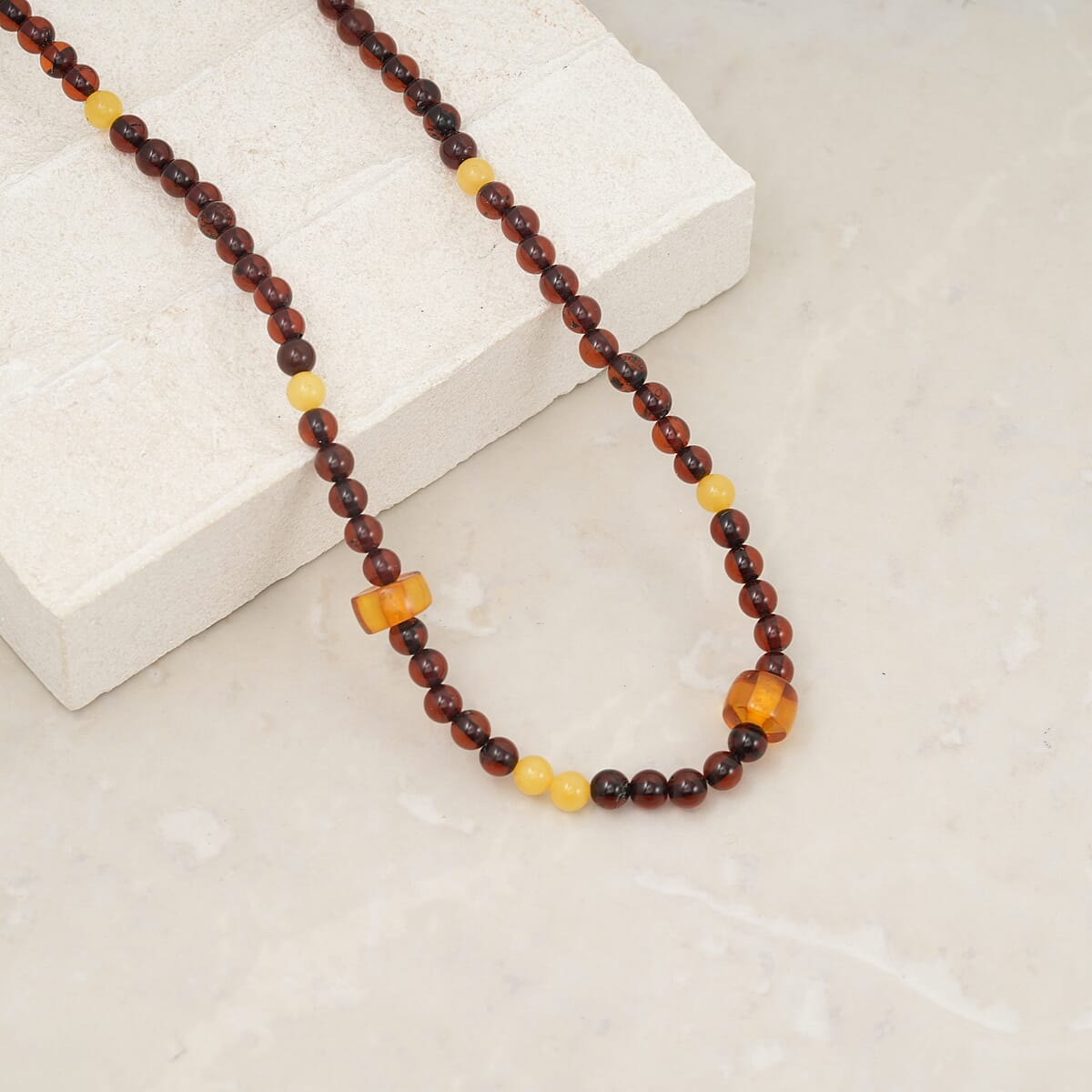 Mixed Amber Beaded Necklace in Sterling Silver 23 Inches  image number 1