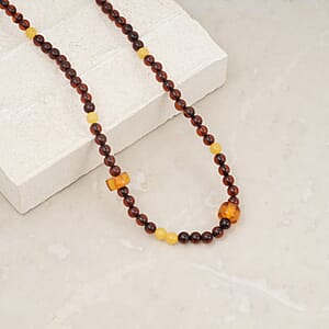 Mixed Amber Beaded Necklace in Sterling Silver 23 Inches 