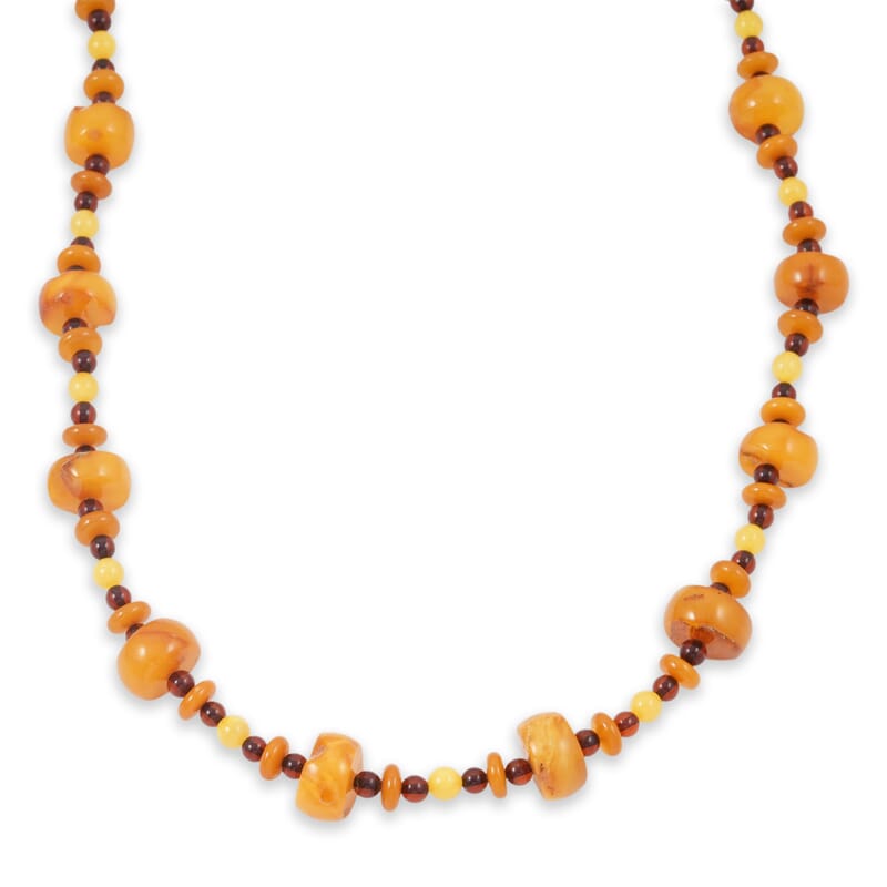 Mixed Amber Beaded Necklace in Sterling Silver 23 Inches