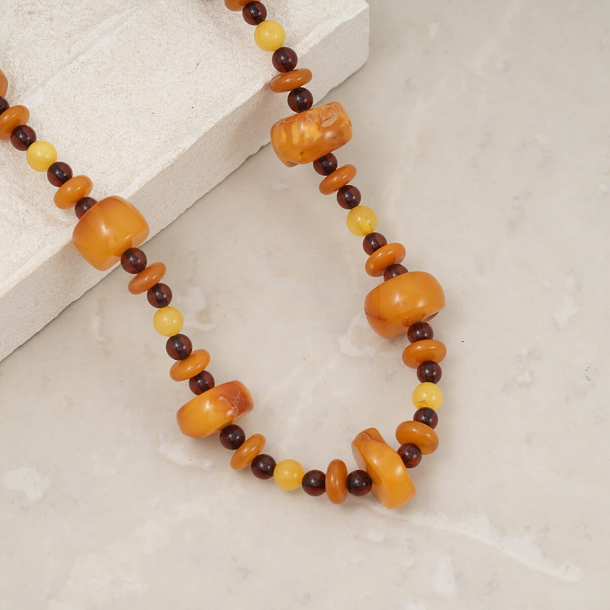 Mixed Amber Beaded Necklace in Sterling Silver 23 Inches  image number 1