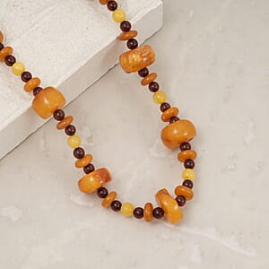 Mixed Amber Beaded Necklace in Sterling Silver 23 Inches 