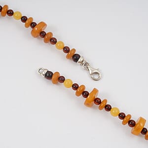 Mixed Amber Beaded Necklace in Sterling Silver 23 Inches 