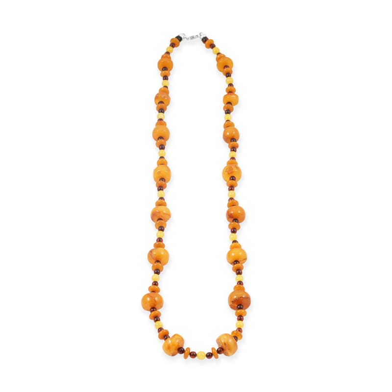 Mixed Amber Beaded Necklace in Sterling Silver 23 Inches