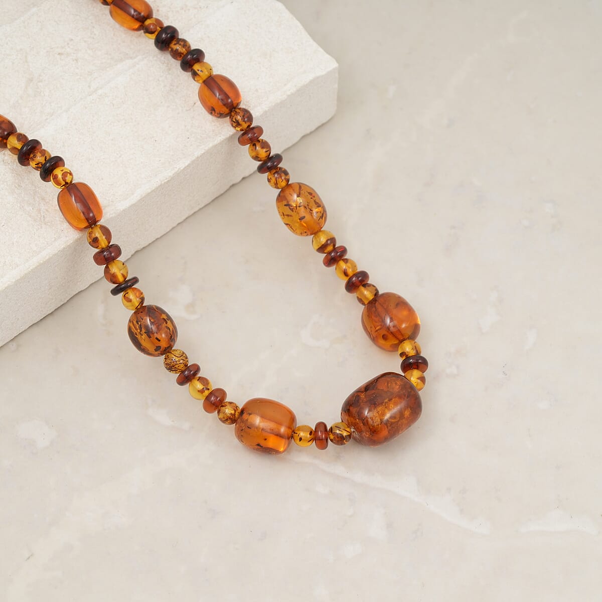 Mixed Amber Beaded Necklace in Sterling Silver 23 Inches  image number 1